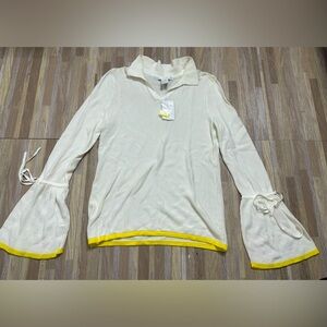 NEW Design History Sweater with Yellow Trim & Bell Sleeves, Size Small
